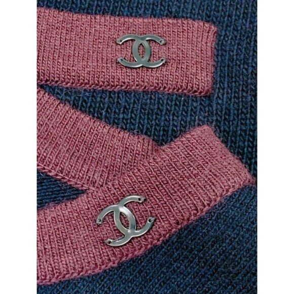 Authentic CHANEL Cashmere Cardigan and Vest Ensemble Navy Purple Knit Coco 38 - Picture 4 of 6